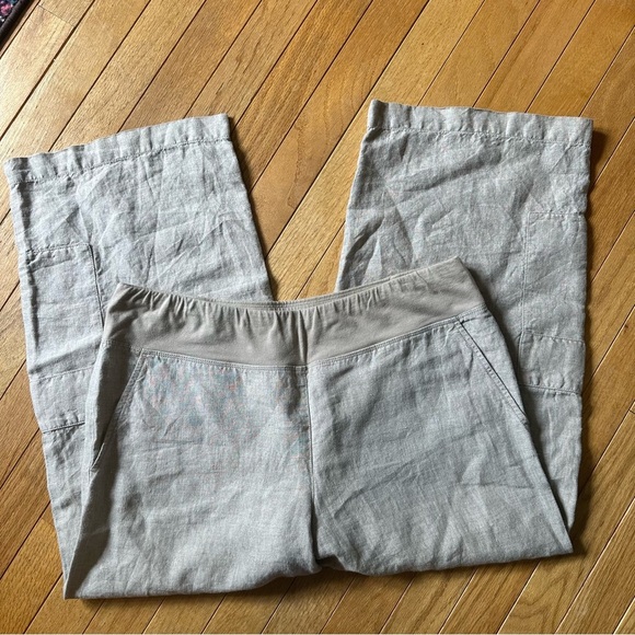 Eileen Fisher Linen Wide Leg Crop Pants Womens Medium Beige - Picture 6 of 7